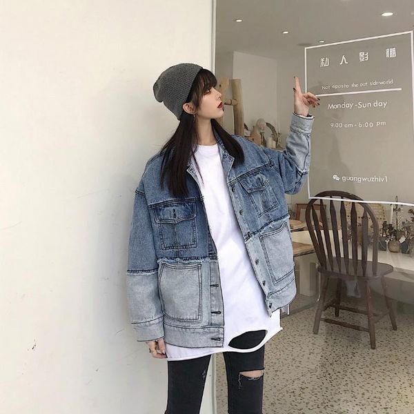 

women's jackets fashion design jacket jeans stuffing street fries 4ss5, Black;brown