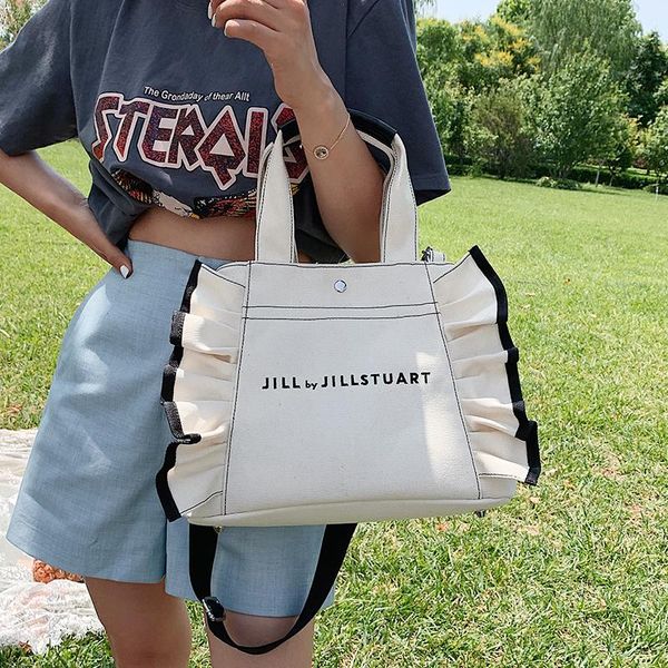 

waist bags korean style canvas women handbag large capacity ruffle design female shoulder crossbody bag leisure big totes casual travel