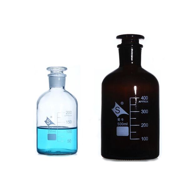 

lab supplies narrow-mouthed bottle brown/transparent common glass small mouth reagent with ground ser laboratory sample vials
