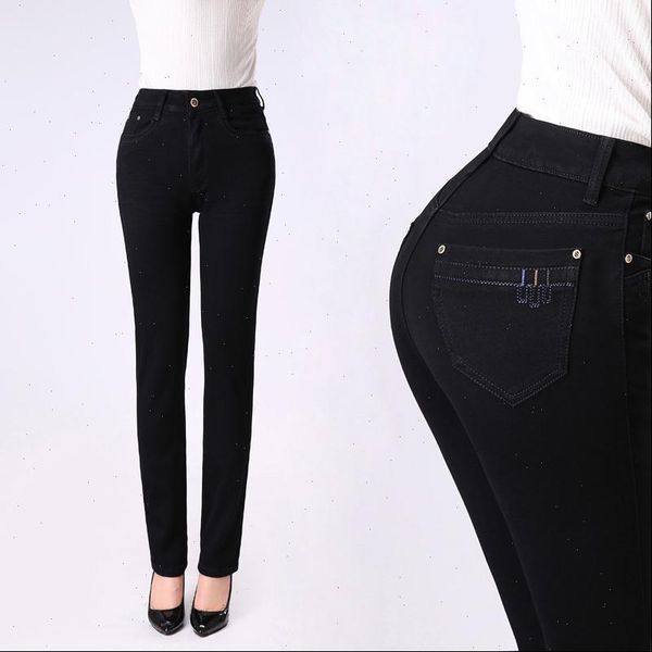 

autumn winter high waist womens jeans stretch skinny black plus size denim push up pants, Blue