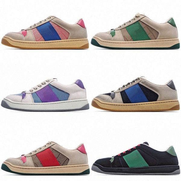 

2021 popular luxury designer shoes sale for man women screener leather sneaker letter pattern green red stripe sport white casual distressed, Black