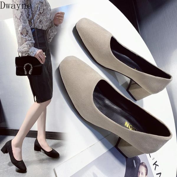 

dress shoes 2021 spring high heels korean wild square head shallow mouth suede comfortable women's single pumps, Black