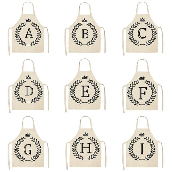 

aprons simple crown letter printed kitchen apron for women man cotton linen cooking baking home cleaning tools 68*55cm