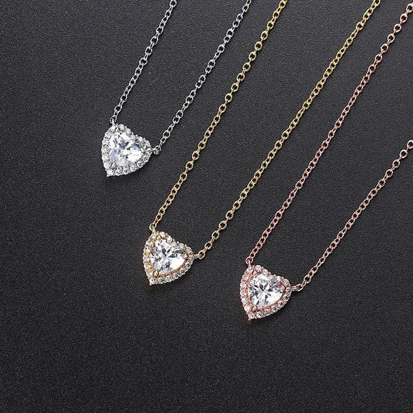 

chains + full diamond zircon romantic love pendant gold plated necklace, Silver