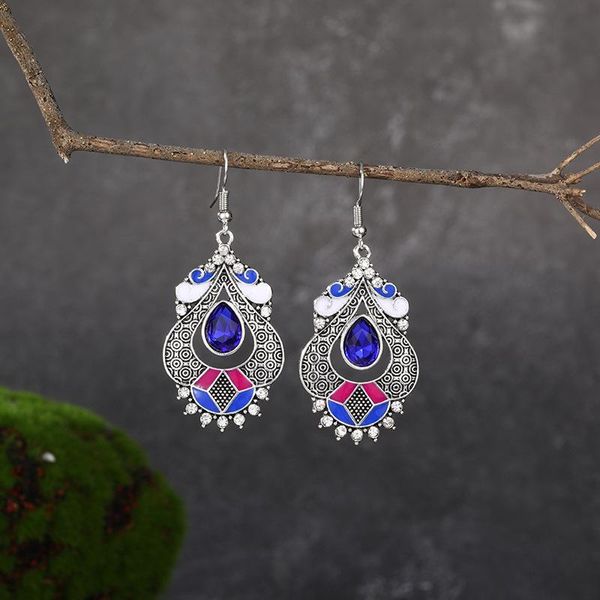 

dangle & chandelier ethnic women's silver color water drop bohemian earrings vintage blue beads gypsy jhumka oorbellen hangers