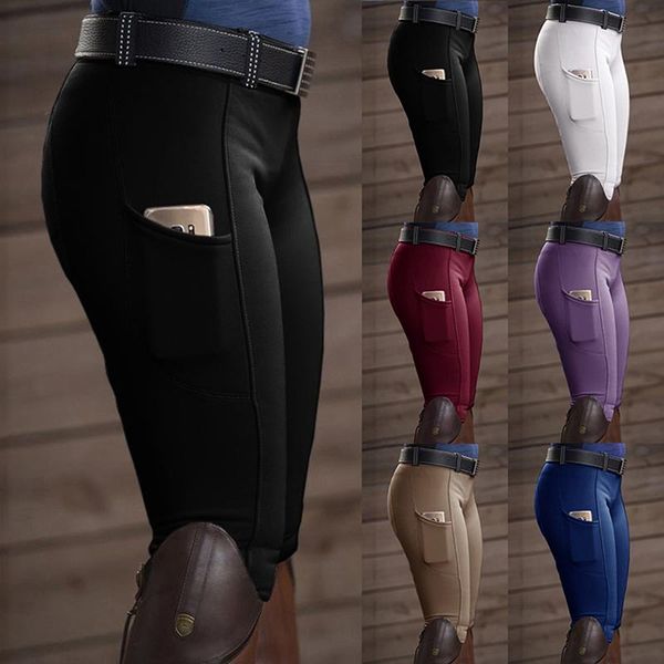 

yoga outfit women hip lift elastic riding pants solid color pocket horse racing trousers suitable for mountain climbing legging