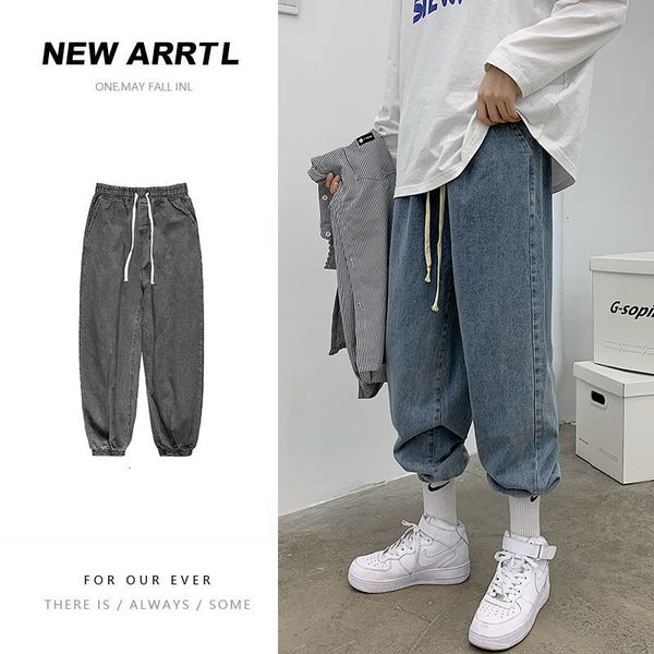 

2021 new autumn drawstring men's fashion casual retro harlan jeans men streetwear hip-hop straight denim pants mens s-3xl wd7f, Blue