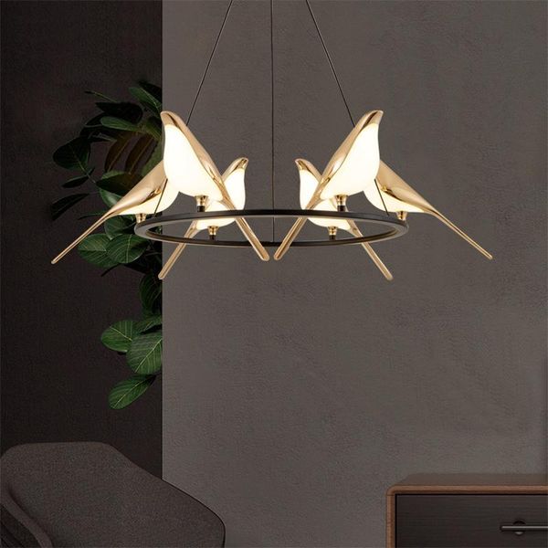 

chandeliers zuuuvny fkl modern bird chandelier creative magpie round golden led living room hall cafe bar restaurant lights