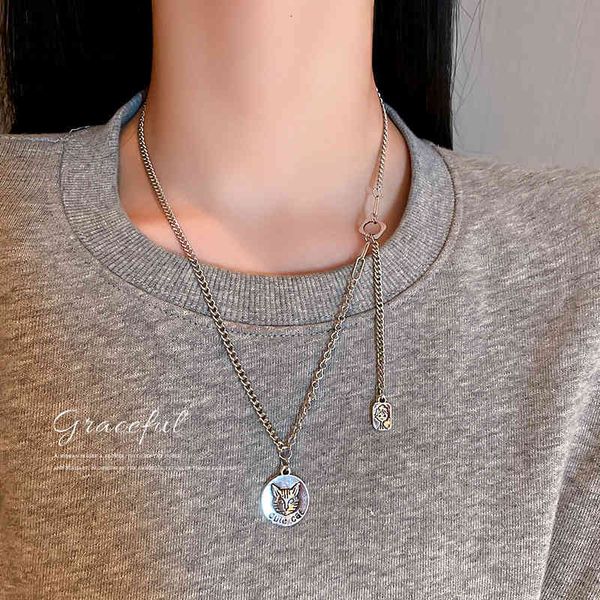 

designer necklace luxury chain korean hip hop style fashion simple personality metal neckchain short net red temperament punk girl, Silver