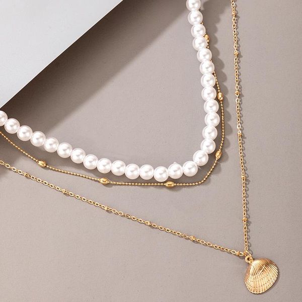 

chains luxury pearl stone shell pendant necklace for women summer star heart chain choker bohemian jewelry gift, Silver