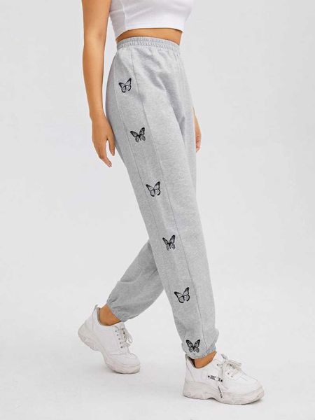 

women's pants & capris elastic waist butterfly print joggers, Black;white