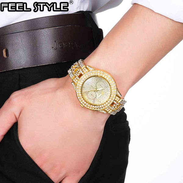 

luxury mens iced out date quartz wrist watches with micropave cz alloy watch for women men hip hop jewelry, Slivery;brown