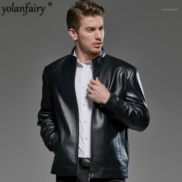 

men's leather & faux mens jacket plus size sheepskin coat for men genuine jackets brown stand collar spring autumn 2021 188706 kj2290, Black