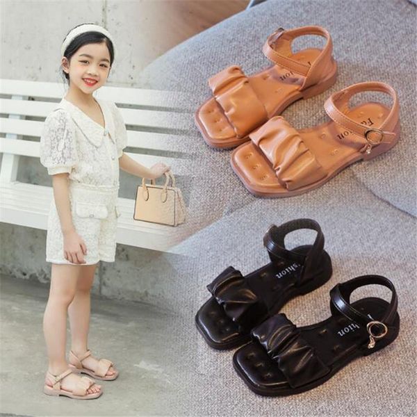 

sandals girl's princess shoes 2021 summer children's fashion wrinkle flat little soft beach, Black;red