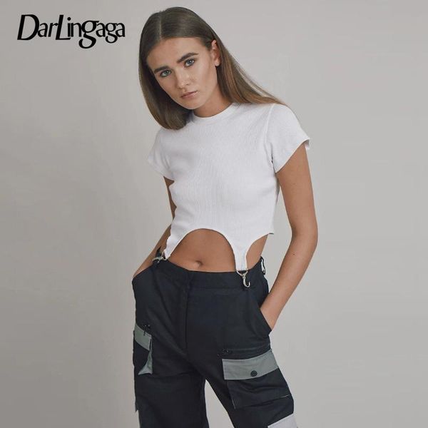 

women's t-shirt darlingaga streetwear ribbed bodycon white female fashion crop tee shirt party o neck summer t basic
