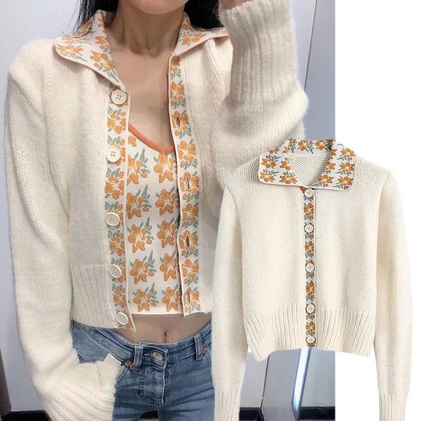 

women's jackets 2021 spring and autumn youth sweet jacquard stitching knitted cardigan jacket lapel tie lace fashion vitality, Black;brown