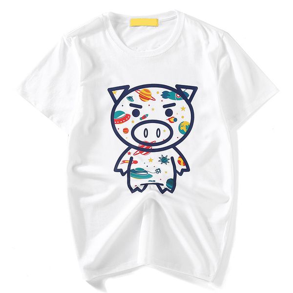 

fashion t-shirts streetwear hip graffiti space pig printed t-shirt cute cartoon tees men women, White;black
