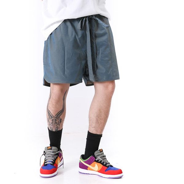 

ribbons versatile reflective and colorful casual oversize shorts mens summer elastic waist wide leg loose five-point pants, White;black