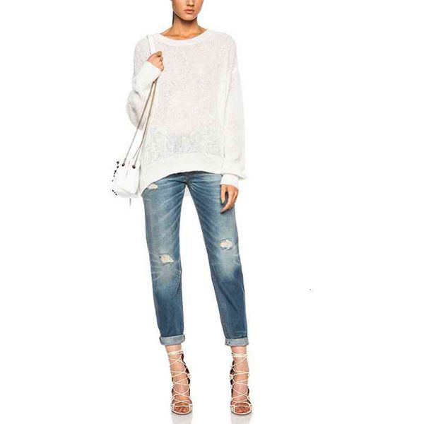 

women's jeans straight leg loose jeans, cic torn jeans, Blue