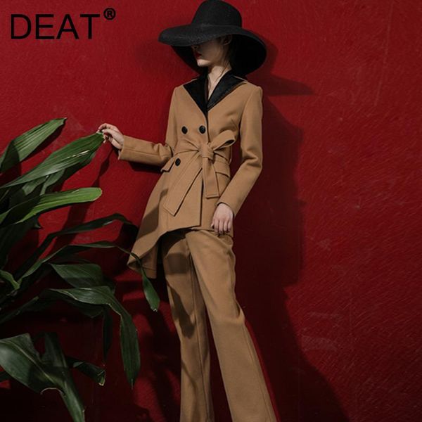 

women's two piece pants deat 2021 arrivasls spring and autumn solid color turn-down collar belt ankle length women's suit fashoin 7, White