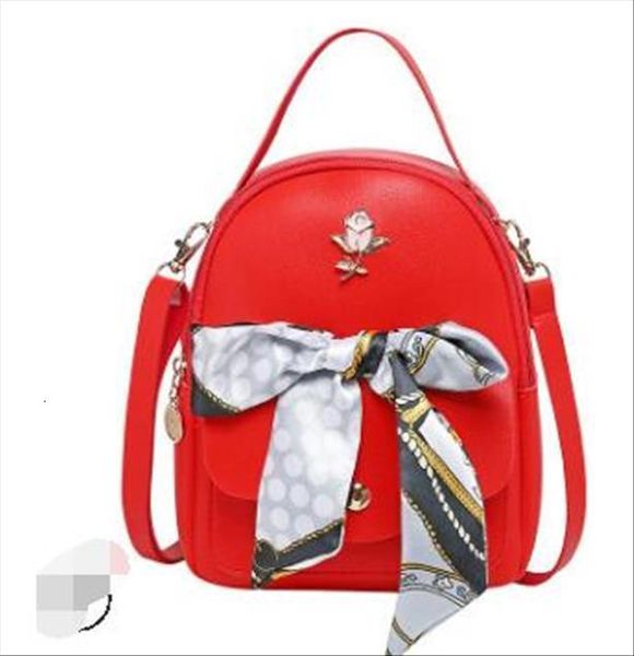 

1pcs lot women pu leather small backpack rose mini bagpack for teenage girls book bag with silk bowknot