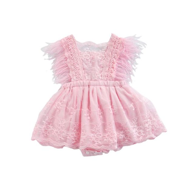 

jumpsuits baby girls sleeveless romper summer floral lace solid color tassel bodysuit tutu dress, Blue