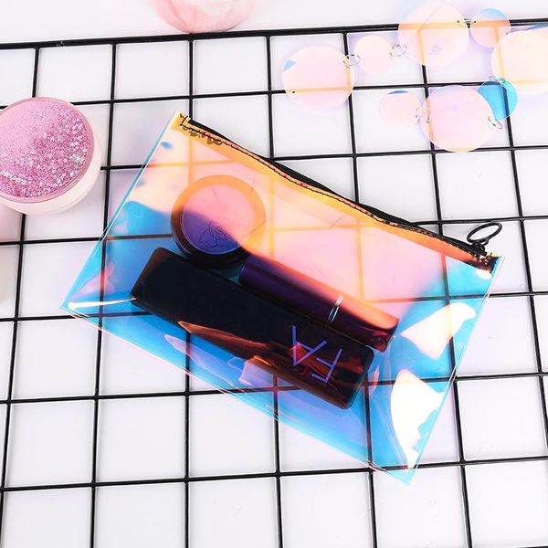 

holographic laser cosmetic bag travel makeup organizer zip waterproof travel holder pouch stationery container handbag organizer