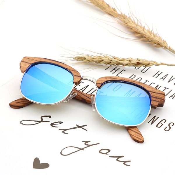 

2021 new vintage zebra wood sunglasses women men travel polarized half-frame sun glasses uv400 s2b3, White;black