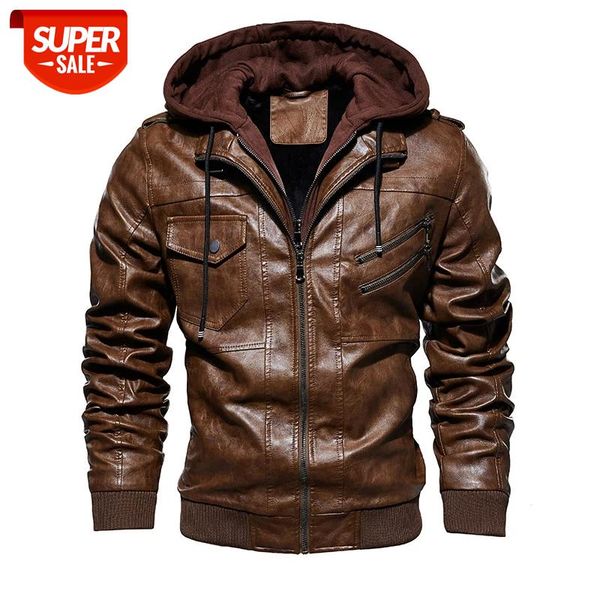 

fashion brand men pu leather jackets 2019 winter thick hooded oblique zipper motorcycle faux leather jacket men plus size m-4xl #no9k, Black;brown