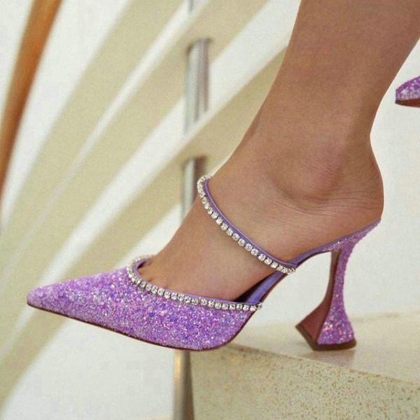 

dress shoes 2021 summer sequin pointed high heel sandals fashion rhinestone slippers european beautiful, Black