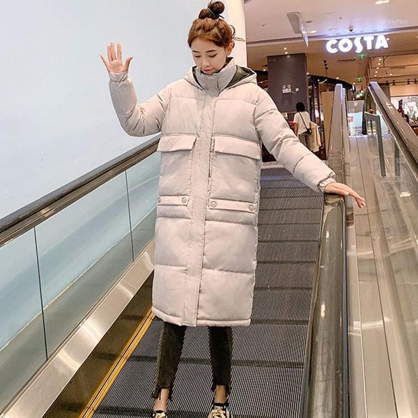 

women's down & parkas 2021 autmn winter fashion solid jacket women large fur collar long hooded warm thickness padded outwear1, Black