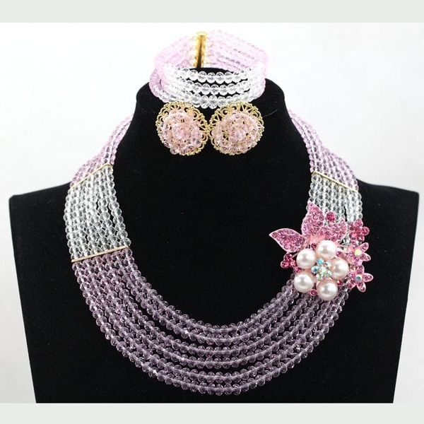 

earrings & necklace shining pink arrial african wedding jewelry set unique design costume sets handmade hx325, Silver