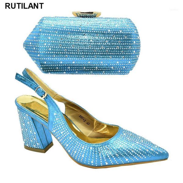 

dress shoes ladies italian and bag set sky blue color african decorated with rhinestone wedding11, Black