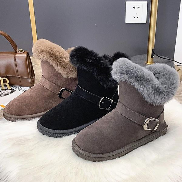 

boots winter plush snow plus velvet warm side slip-on outdoor casual short cold resistance women cotton shoes u611, Black