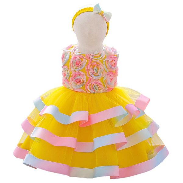 

girl's dresses baby girl princess dress first 1st year birthday wedding flower gown born christened clothes infant party, Red;yellow