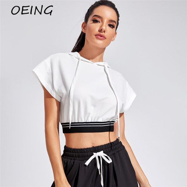 

yoga outfit sport crop short sleeve hooded shirts loose breathable jogging workout lounge wear exercise