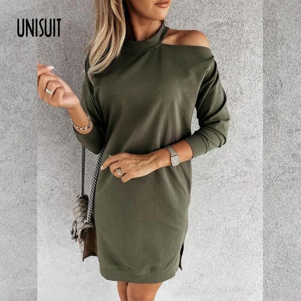 

casual dresses 2021 hollow out party dress women off shoulder design fashion elegant o-neck solid long sleeve lady mujer, Black;gray