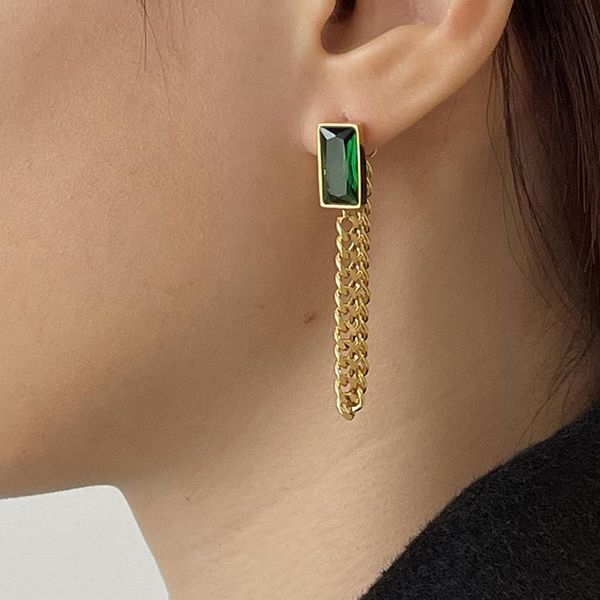 

dangle & chandelier 2021 classic geometric rectangle green crystal metal chain tassel earrings girl's unusual accessories for woman, Silver