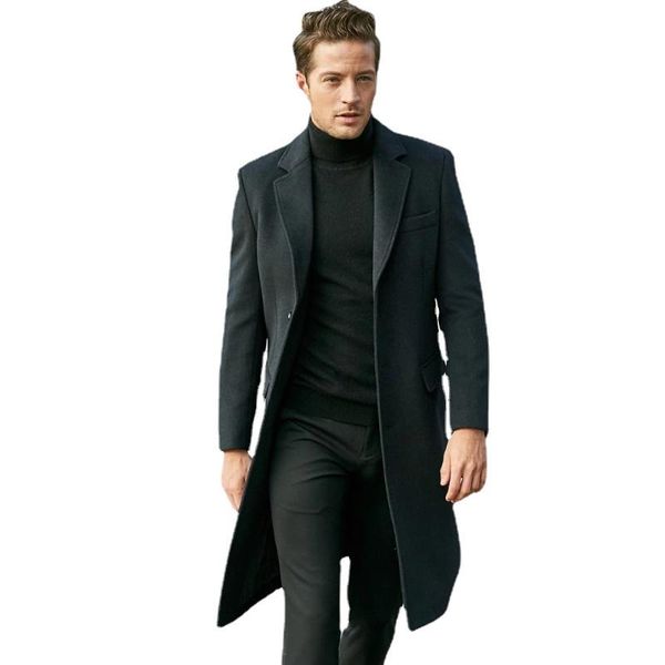 

men's trench coats autumn and winter 2021 coat retro korean double breasted long casual business warm jacket men futro i sztuczne c, Tan;black