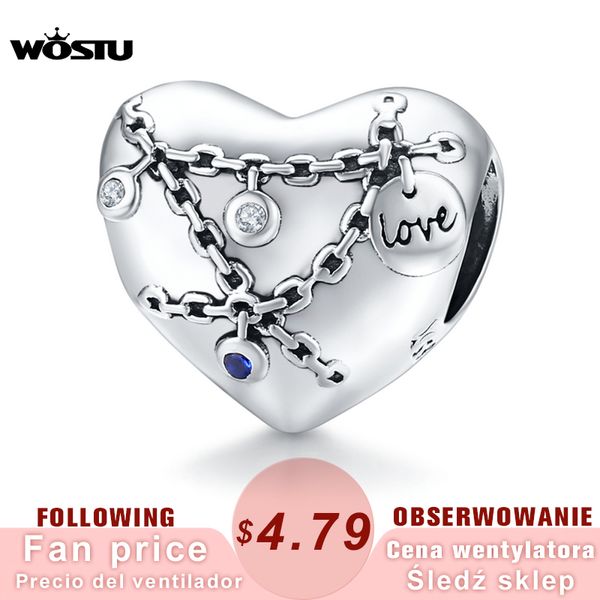 Wostu Heart Lock Bears 100% 925 Стерлингового серебра Love Block Charm Fit Original Подвески Браслет DIY Ювелирные Изделия CQC1538 Q0531
