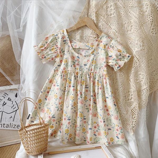 

girl's dresses retail 2021 summer children baby printed , girls princess sweet clothes 1-6t1, Red;yellow