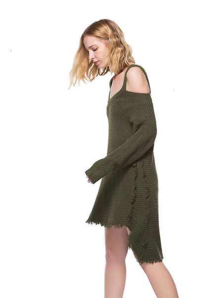 

popular sling long outside off shoulder model sleeve tassel new women's sweater dress 8530# hot, White;black