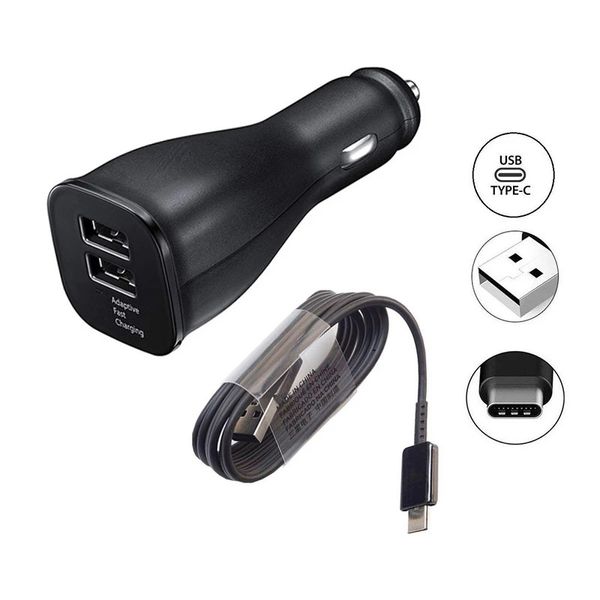 Adaptador de carregador de carro Dual USB Fast Car Cigeratte Adaptador USB-C para S8 S9 S10 Nota 9 10 A30 A50 A70 A9S