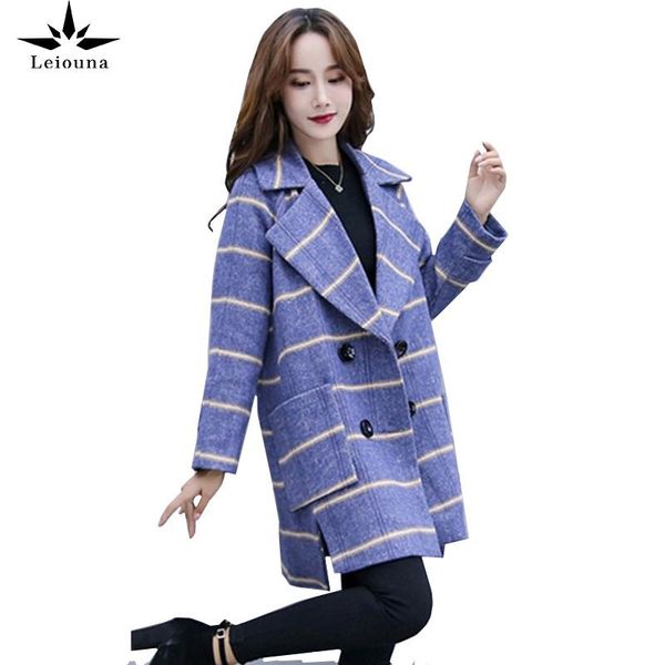 

women's wool & blends leiouna long loose fashion office lady plaid 2021 coat winter woolen jacket korean warm outwear female, Black