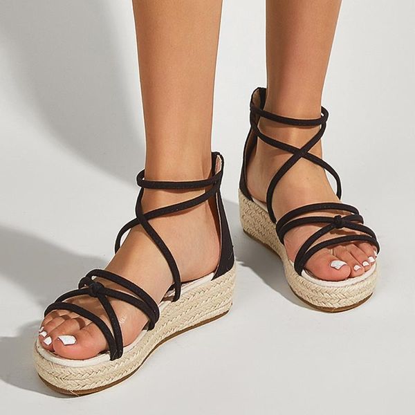 

sandals women 2021 fashion platform black solid color back zipper casual large size wedge heels summer shoes