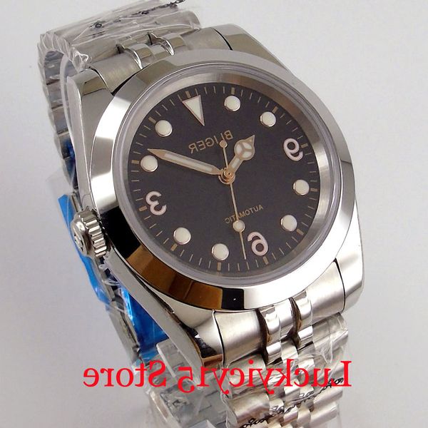 

bliger polished coffee dial 24 jewels nh35a miyota 8215 mechanical men watch sapphire glass jubilee band screwdown crown, Slivery;brown