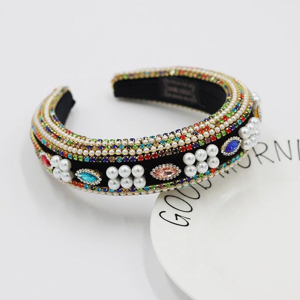 

hair clips & barrettes color rhinestone pearl exaggerated headband european and american sponge inlaid geometric 816, Golden;silver