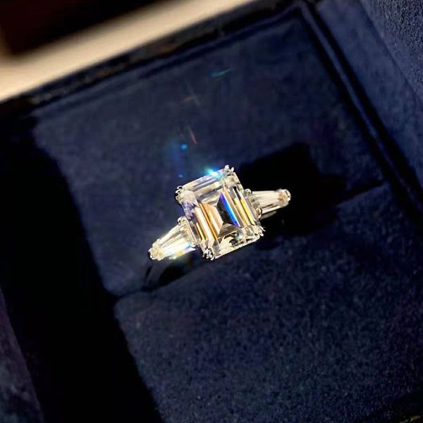 

cubic zirconia engagement ring emerald cut three stone promise rings 3ct, Slivery;golden