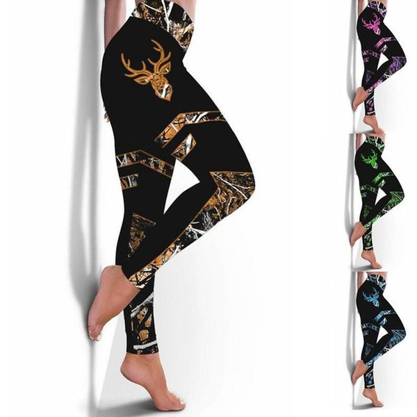 

yoga outfits pants women fashion deer print workout running slim legging plus size casual high waist sport female tight leggings, White;red