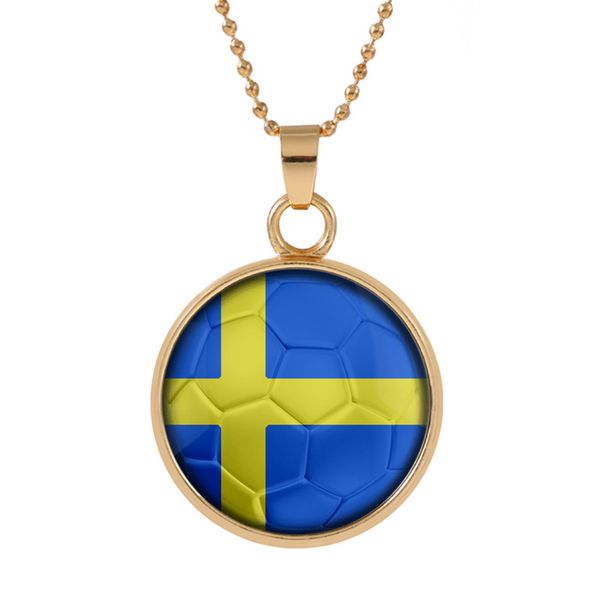 

new three-dimensional 2018 world cup sweden necklace pendant colorful pendant glass cabochon dome necklaces jewelry customed, Silver